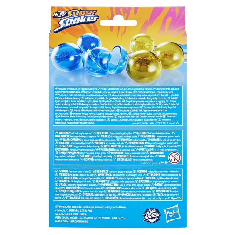 Veepallid HASBRO Nerf Super Soaker Hydro Balls — sisseehitatud veepaak, 6 tk, plastik, sinine/kollane, vanus 6+