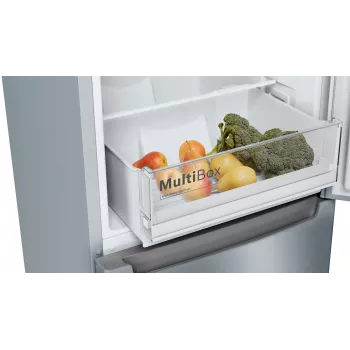 Bosch Serie 2 KGN33NLEB külmik-sügavkülmik, eraldiseisev, 279 l, No Frost, E, roostevaba teras