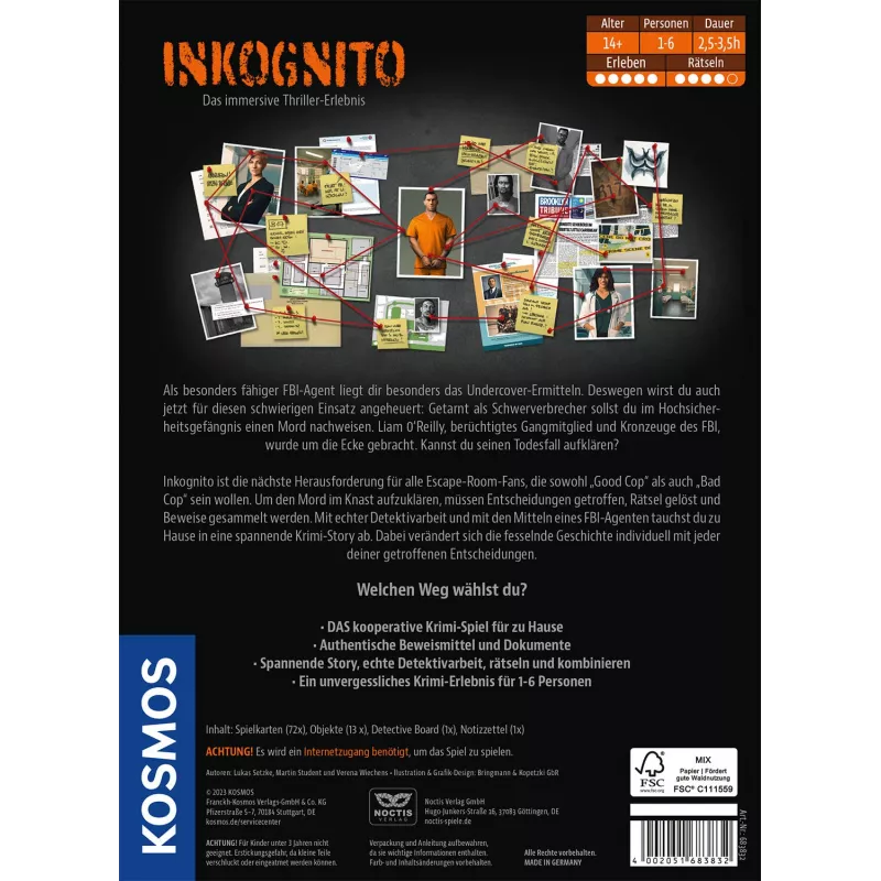 Kosmos Masters of Crime - Inkognito 150 min lauamäng Detektiiv