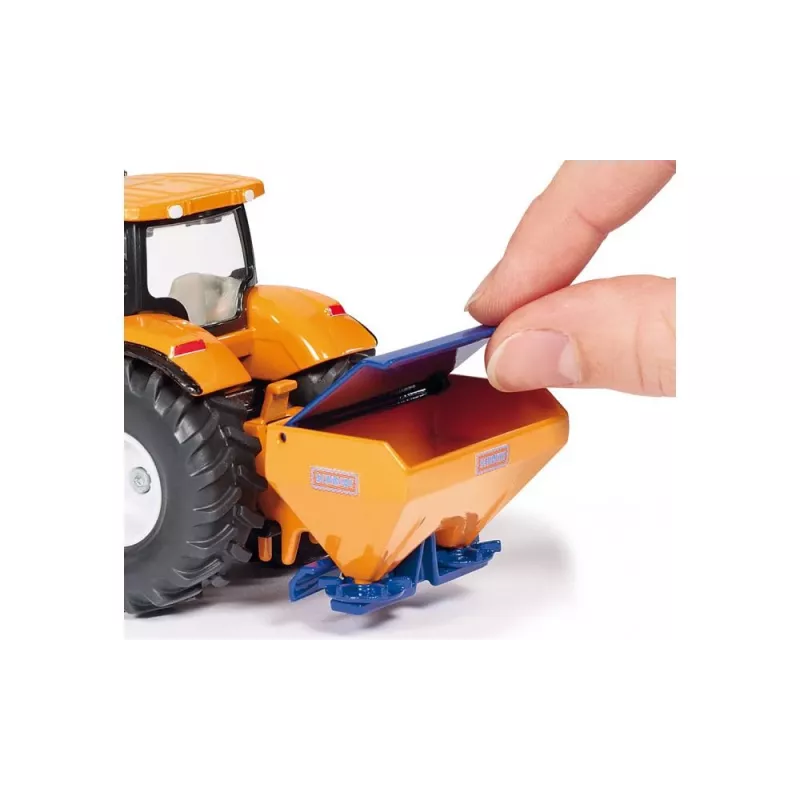 Siku traktor lükkeplaadi ja soolapuisturiga, Traktori mudel, Kokkupandud, 1:50, Metall, Plast, 3 a, Must, Sinine, Oranž