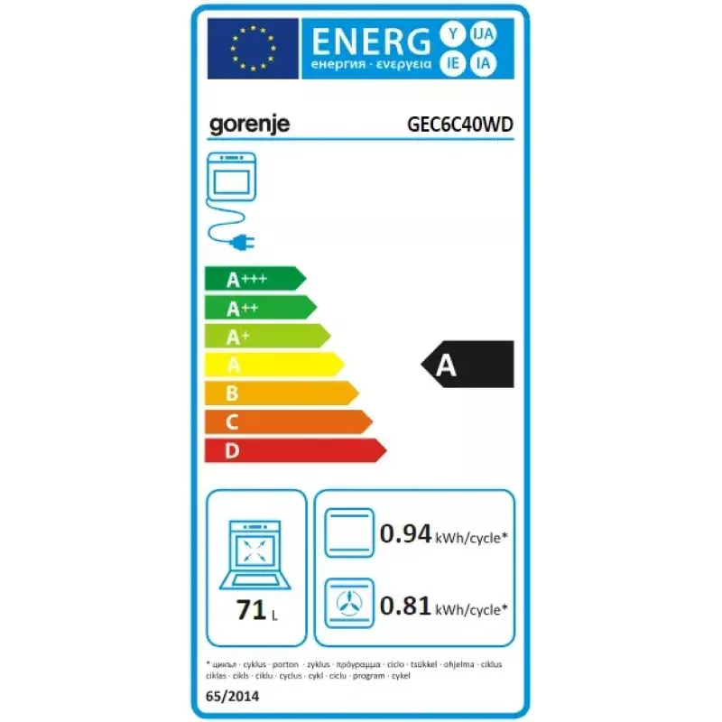 Gorenje GEC6C40WD vabaltseisev pliit Elektriline Keraamiline pliidiplaat Must, Valge