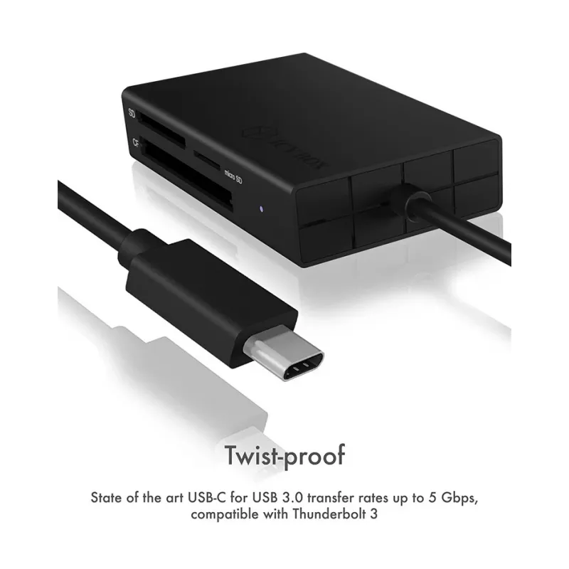 ICY BOX IB-CR401-C3 kaardilugeja USB 3.2 Gen 1 (3.1 Gen 1) USB-C Must
