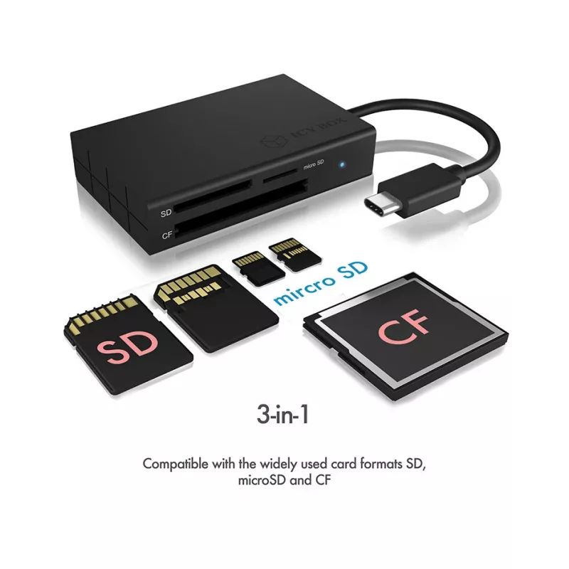 ICY BOX IB-CR401-C3 kaardilugeja USB 3.2 Gen 1 (3.1 Gen 1) USB-C Must