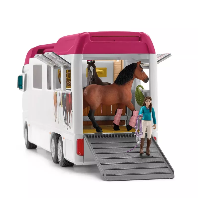 schleich HORSE CLUB Hobuste Transporter, Hooned, Telkimine, Hobusetall, Hobused, Ratsavõistlus, 5 a, Mitmevärviline, Plastik