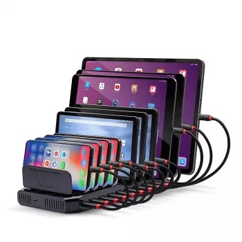 Lindy 96W 10-pordiline USB-laadimisjaam, eraldiseisev, plastik, must, kontakt, Ühildub kõigi USB Type A seadmetega, toide
