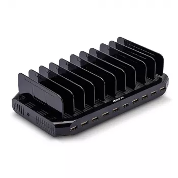 Lindy 96W 10-pordiline USB-laadimisjaam, eraldiseisev, plastik, must, kontakt, Ühildub kõigi USB Type A seadmetega, toide