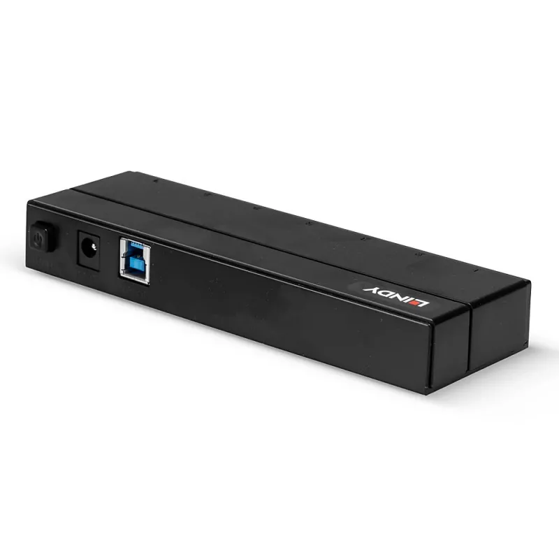 Lindy 7 pordiga USB 3.0 jaotur, USB 3.2 Gen 1 (3.1 Gen 1) Type-A, USB 3.2 Gen 1 (3.1 Gen 1) Type-A, USB 3.2 Gen 1 (3.1 Gen 1), 5000 Mbit/s, must, plastik