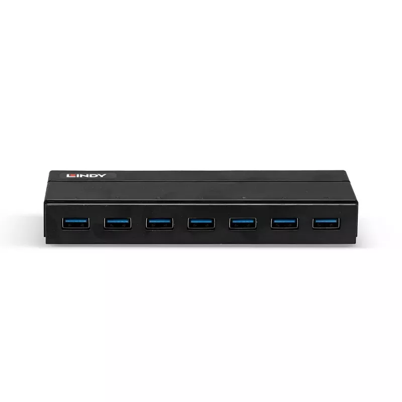 Lindy 7 pordiga USB 3.0 jaotur, USB 3.2 Gen 1 (3.1 Gen 1) Type-A, USB 3.2 Gen 1 (3.1 Gen 1) Type-A, USB 3.2 Gen 1 (3.1 Gen 1), 5000 Mbit/s, must, plastik