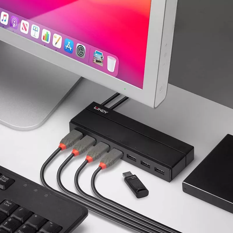Lindy 7 pordiga USB 3.0 jaotur, USB 3.2 Gen 1 (3.1 Gen 1) Type-A, USB 3.2 Gen 1 (3.1 Gen 1) Type-A, USB 3.2 Gen 1 (3.1 Gen 1), 5000 Mbit/s, must, plastik