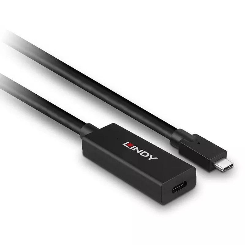 Lindy 5m USB 3.2 Gen 2 C/C Active Extension, 5 m, USB C, USB C, USB 3.2 Gen 2 (3.1 Gen 2), 10 Gbit/s, Must