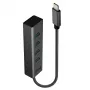 Lindy 4 pordiga USB 3.2 Type C jaotur, hostiliides: USB 3.2 Gen 1 (3.1 Gen 1) USB-C, jaoturi liidesed: USB 3.2 Gen 1 (3.1 Gen 1) Type-A, 5000 Mbit/s, Hall, Alumiinium, Plastik, 0.3 m