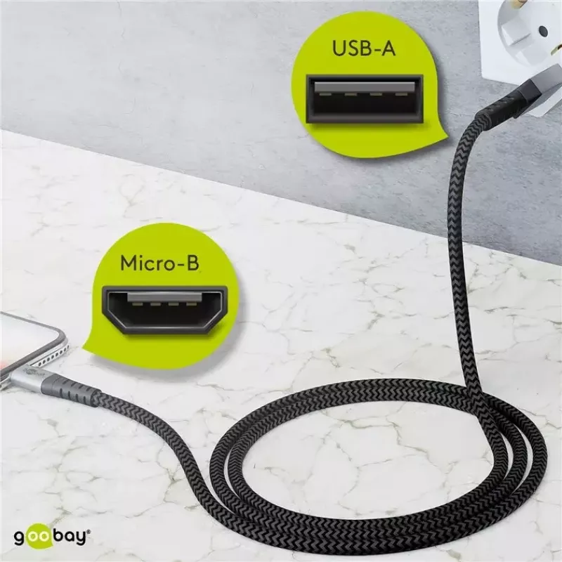 USB-kaabel Wentronic 49282 USB 2.0 1 m Micro-USB B USB A Must Hall
