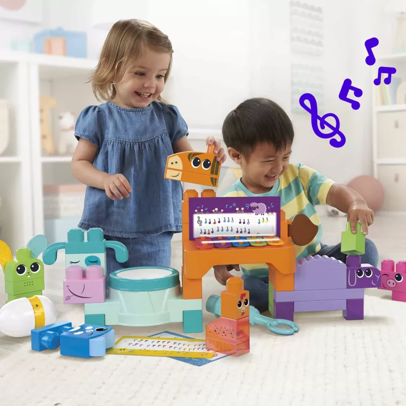 MEGA BLOKS Fisher Price Musical Farm Band Sensorne klotsimänguasi (45 detaili) väikelastele