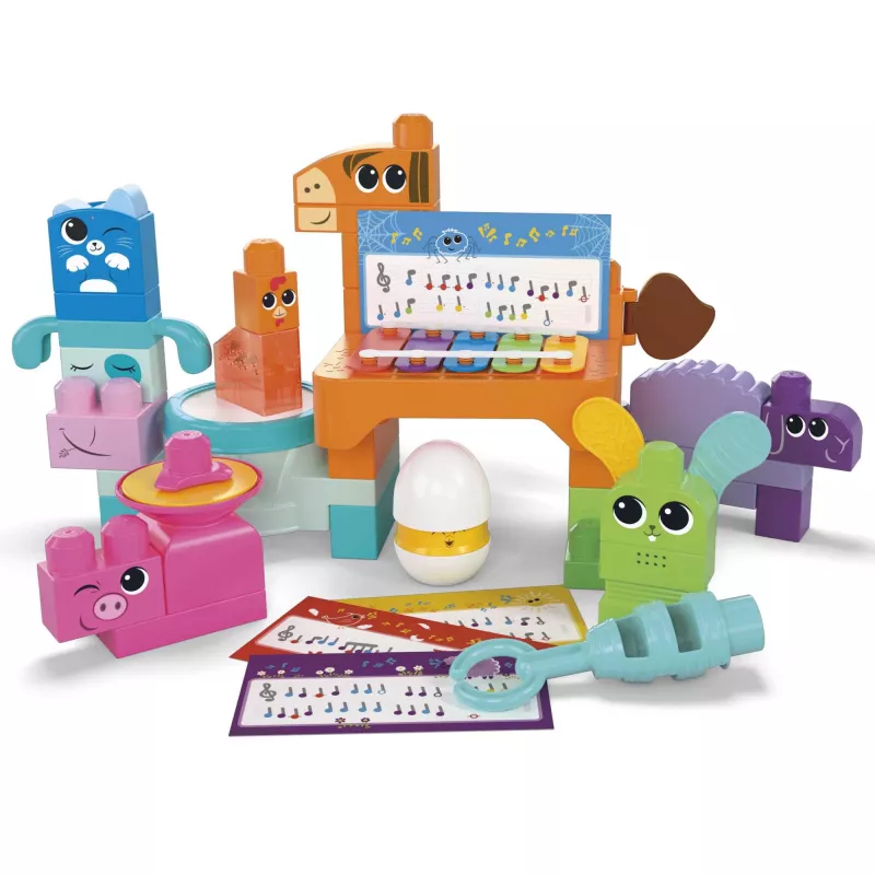MEGA BLOKS Fisher Price Musical Farm Band Sensorne klotsimänguasi (45 detaili) väikelastele