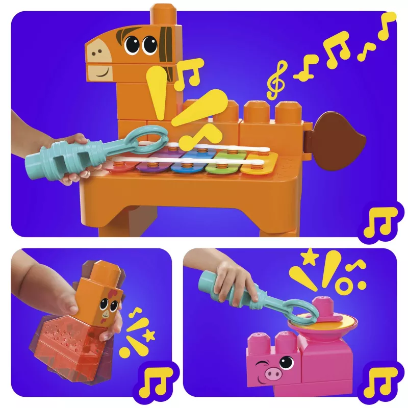 MEGA BLOKS Fisher Price Musical Farm Band Sensorne klotsimänguasi (45 detaili) väikelastele
