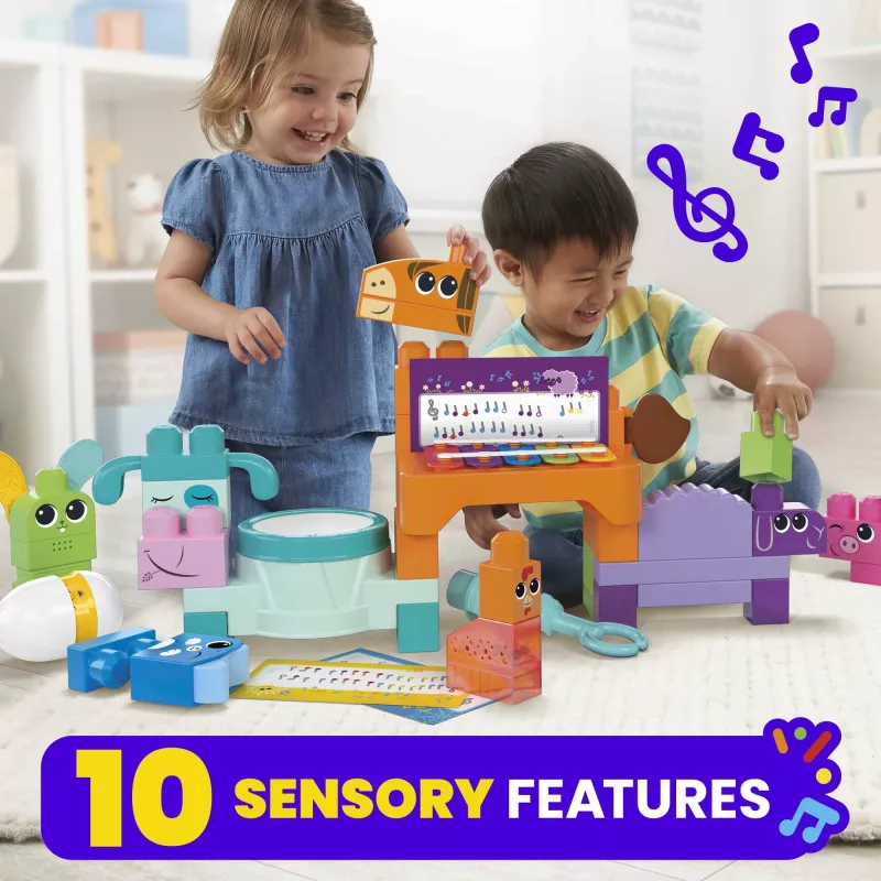 MEGA BLOKS Fisher Price Musical Farm Band Sensorne klotsimänguasi (45 detaili) väikelastele