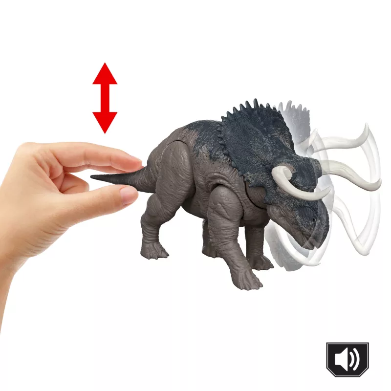 Jurassic World Rebirth Wild Roar Nasutoceratops Dinosaur Toy, Tail Controlled Attack Chomp & Sound