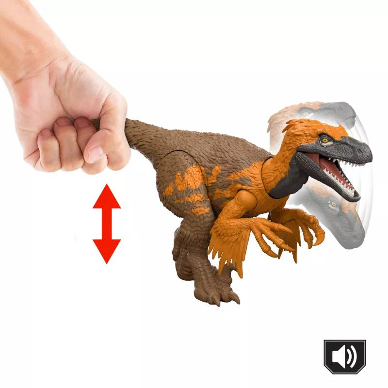 Jurassic World Rebirth Wild Roar Utahraptor Dinosaur Toy, Tail Controlled Attack Chomp & Sound