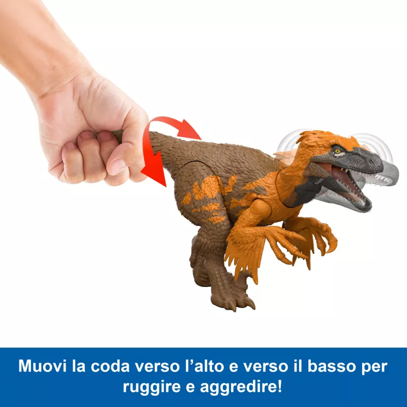 Jurassic World Rebirth Wild Roar Utahraptor Dinosaur Toy, Tail Controlled Attack Chomp & Sound