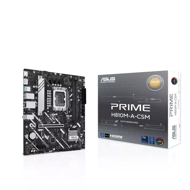 Emaplaat ASUS PRIME H810M-A-CSM — Intel H810, LGA 1851, microATX, 2× DDR5 DIMM (kuni 128 GB), 2× M.2, 4× SATA III, PCIe 4.0