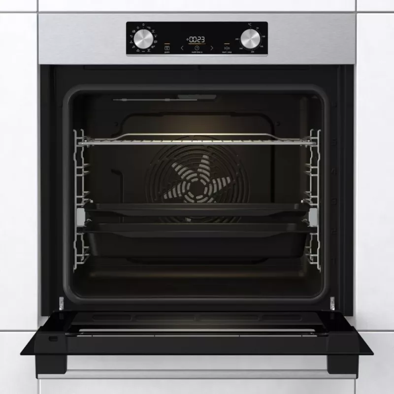 Sisseehitatud elektriahi Gorenje BIGSPACE 77 L 3500 W — valge, puute- ja pöördnupud, halogeenlamp