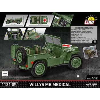 Ehituskomplekt COBI Willys MB Medical 1131 osa vanusele 10+