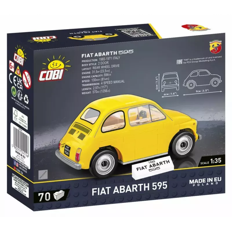 Ehitusmänguasi Cobi Fiat Abarth 595 mudel 24514 — mõõtkava 1:35, kogutav ehitatav sõiduk