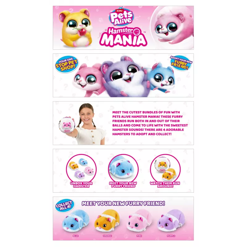 Mänguhamster Zuru Pets Alive Hamster Mania — patareitoitega interaktiivne hamster, alates 3. eluaastast, AAA