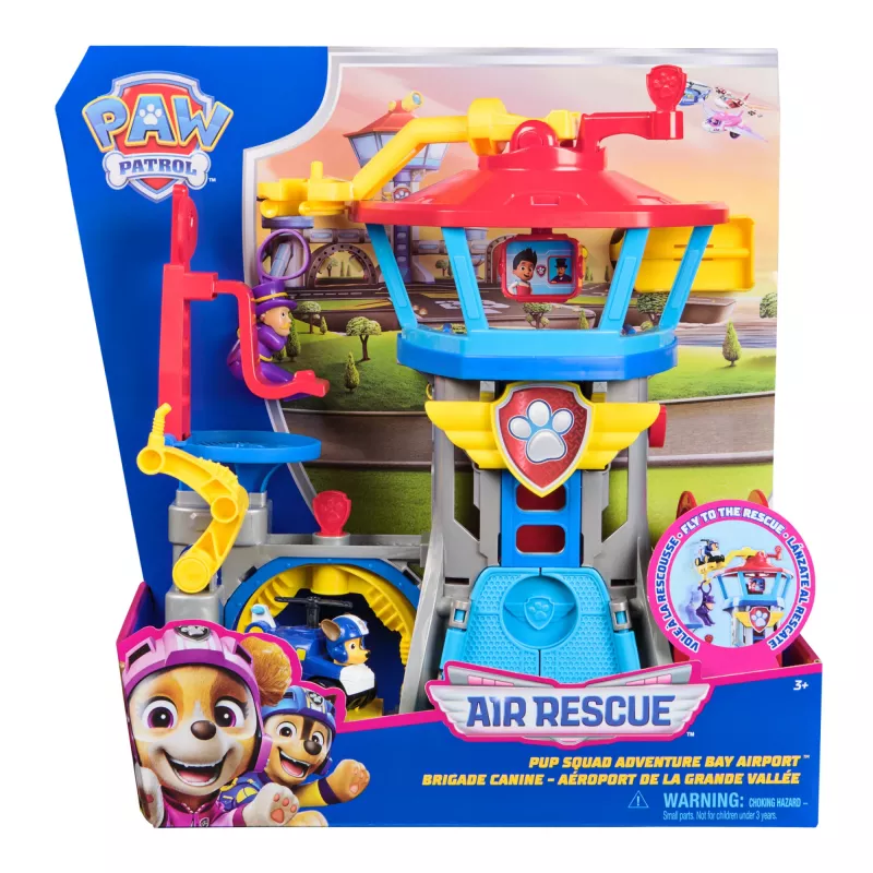PAW Patrol : Air Rescue, Pup Squad Adventure Bay lennujaamakomplekt, Chase mänguauto ja sõidukikäivitajaga, mänguasjad poistele ja tüdrukutele 3+
