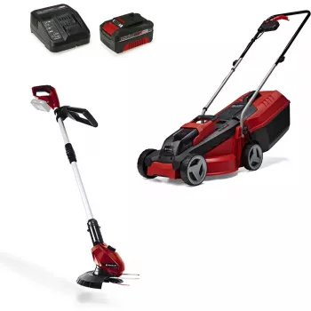 Juhtmeta muruniiduki ja murutrimmeri komplekt EINHELL GE-CM 18/30 + GE-CT 18, punane/must, Li-ioon 4,0 Ah