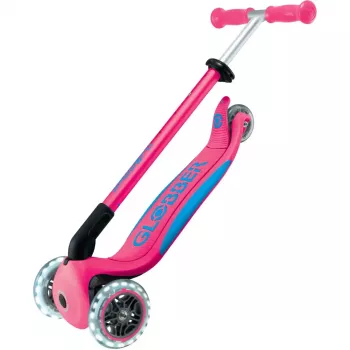 Kokku pandav tõukeratas GLOBBER Primo Foldable Plus Lights — roosa/helesinine
