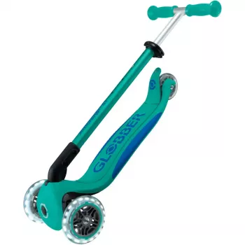 Tõukeratas GLOBBER Primo Foldable Plus Lights – kokkupandav lapsetõukeratas, türkiissinine/tumesinine