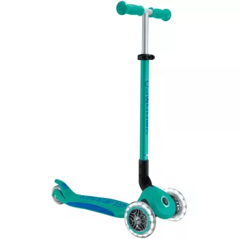 Tõukeratas GLOBBER Primo Foldable Plus Lights – kokkupandav lapsetõukeratas, türkiissinine/tumesinine
