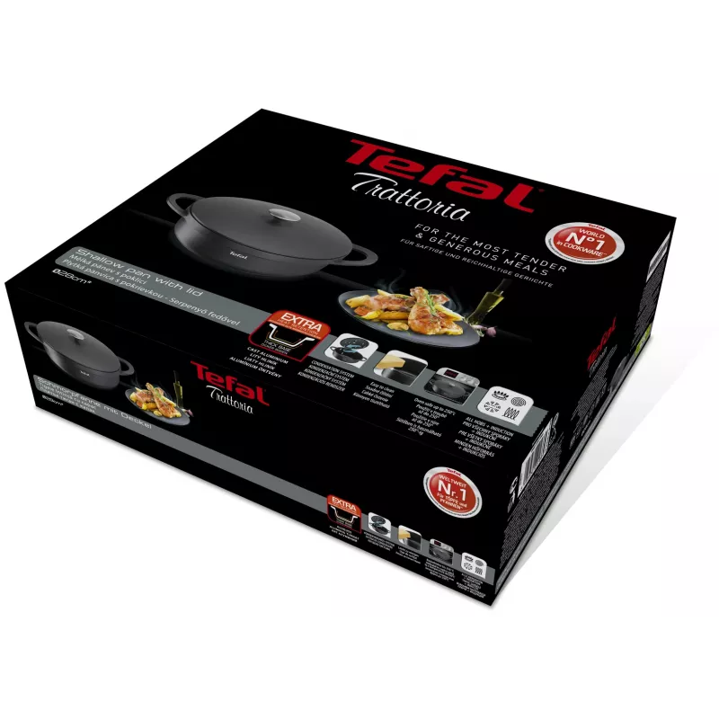 Praepann Tefal Trattoria E2187274 ümmargune must alumiinium 28 cm