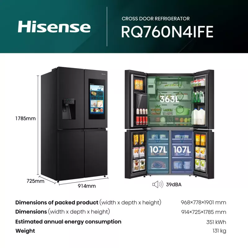 Hisense ristkülmik RQ760N4IFE – seisev mitme uksega, 577 L kogumaht, must