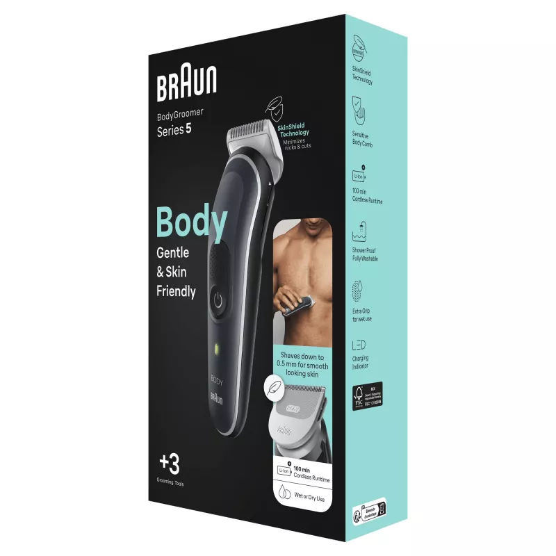 Braun BodyGroomer kehahooldaja 5 BG5340, SkinShield tehnoloogia ja 2 kinnitusega