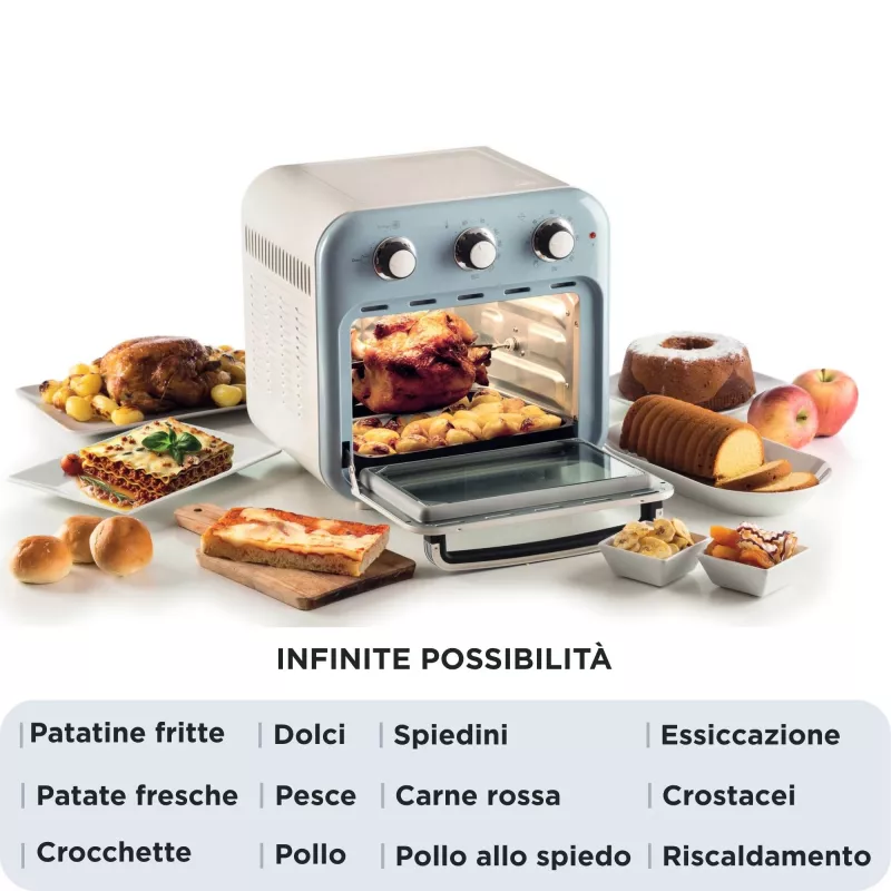 Ariete 4632 õhufritüür ja ahi Vintage, 1400W, 2in1, mahutavus 16L, tarvikud kaasas, taimer 60 minutit, topeltklaas, sinine