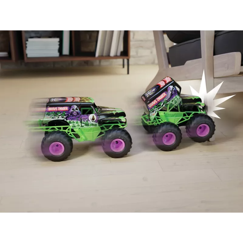 Monster Jam, ametlik Smash & Bash Grave Digger kaugjuhitav sise- ja välissõiduk, 1:15 mõõtkavas parandatav monsterveoauto, laste mänguasjad poistele ja tüdrukutele alates 4. eluaastast
