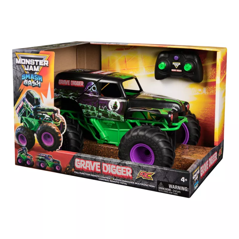 Monster Jam, ametlik Smash & Bash Grave Digger kaugjuhitav sise- ja välissõiduk, 1:15 mõõtkavas parandatav monsterveoauto, laste mänguasjad poistele ja tüdrukutele alates 4. eluaastast
