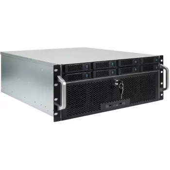 Serveririiuli korpus INTER-TECH IPC 4U-4708 — 4U, must, toetab ATX/PS2 toiteplokki, 4x ees 80mm, 2x taga 80mm, 2,5/3,5-tollised kõvakettad