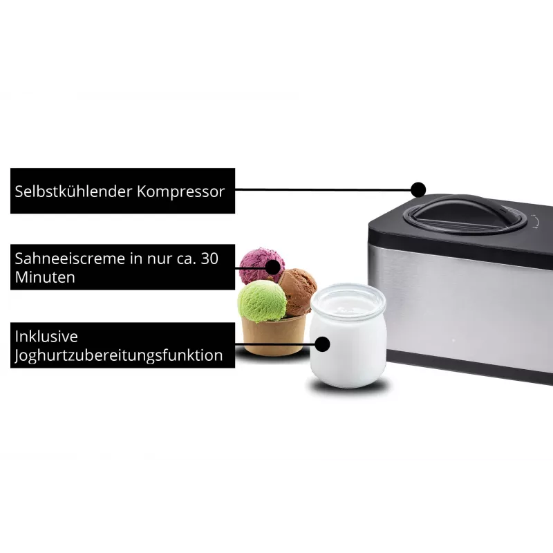 Unold 48826 jäätise- ja jogurtimasin EVA kompressorjäätisemasin 1,5 L 120 W must, roostevaba teras