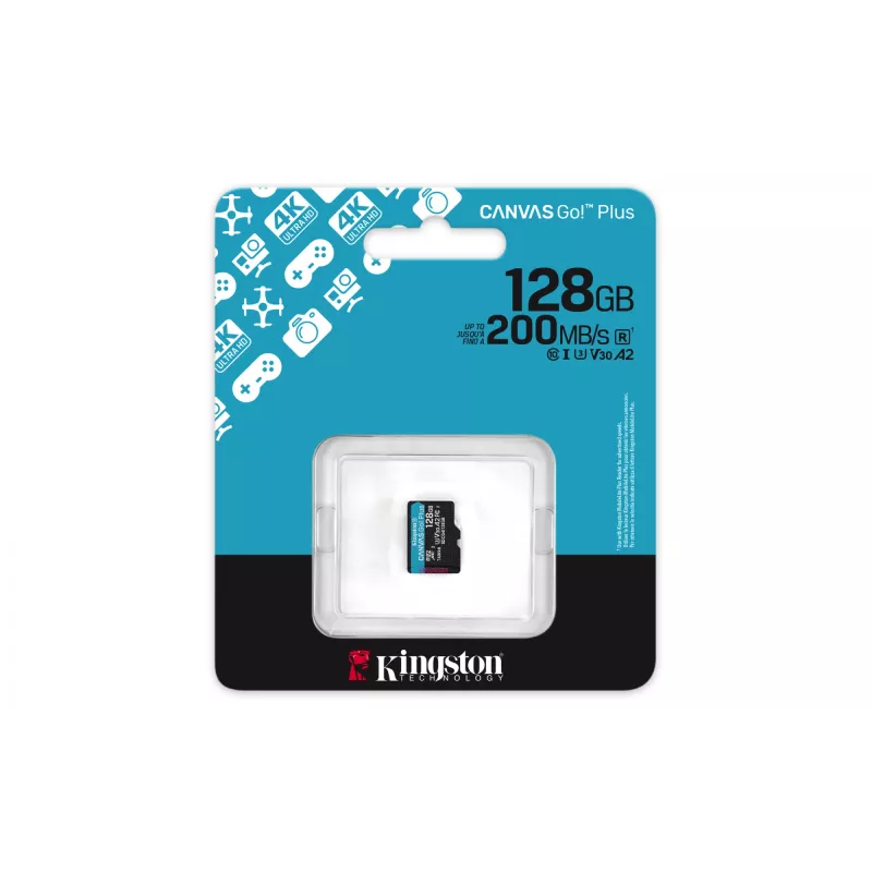 Kingston Technology 128GB microSDXC Canvas Go Plus Gen4 200R A2 U3 üksikpakend ilma adapterita
