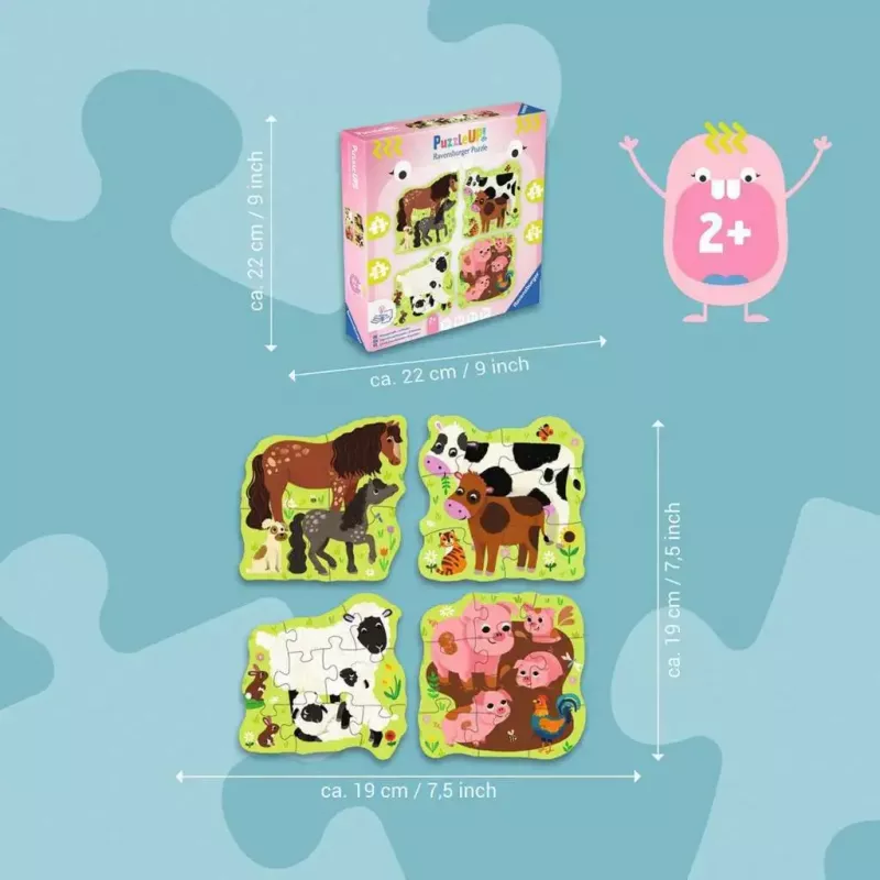 Pusle Ravensburger UP! Farm Animals — progressiivne komplekt 4, 6, 8, 10 tk