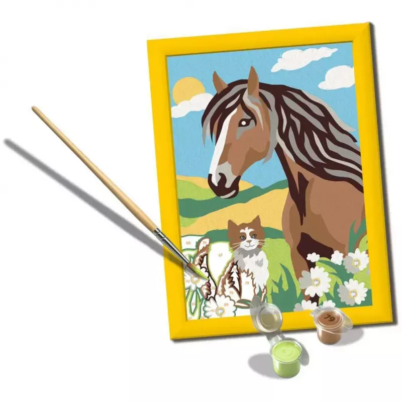 Maalimiskomplekt Ravensburger CreArt – hobuse ja kassipoja motiiv, paberile maalimise loomingukomplekt