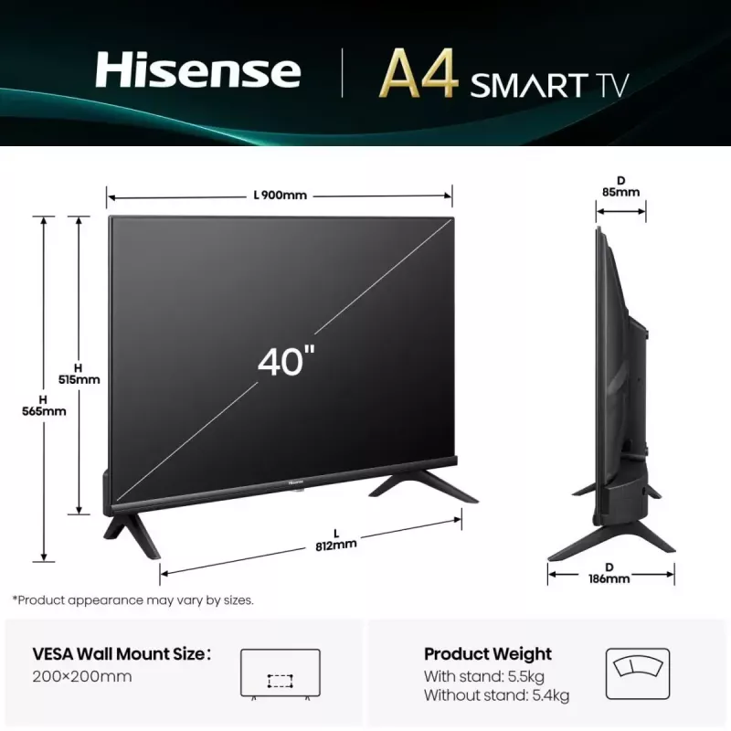 Hisense 40E4QT 101,6 cm (40 tolli) Full HD nutiteleviisor Wi-Fi must