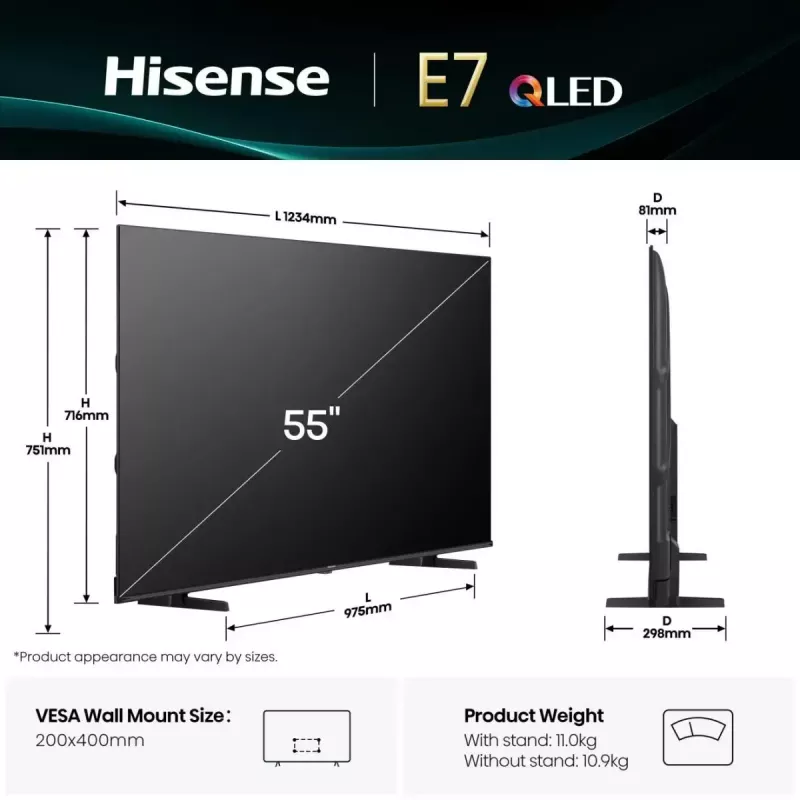 Hisense 55E77Q 139,7 cm (55 tolli) 4K Ultra HD Smart TV Wi-Fi Must