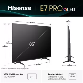 Hisense 85E77Q PRO 2.16 m (85 tolli) 4K Ultra HD nutiteler Wi-Fi must