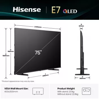 Hisense 75E77Q 190,5 cm (75 tolli) 4K Ultra HD nutiteler Wi-Fi must