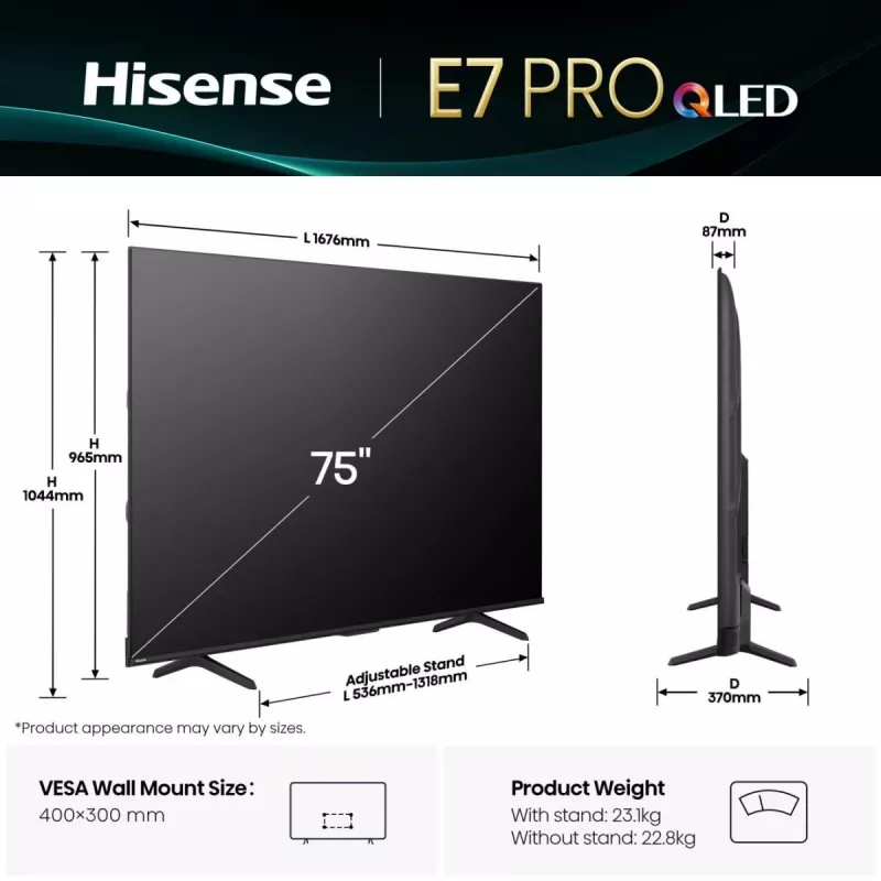 Hisense 75E77Q PRO 190.5 cm (75 tolli) 4K Ultra HD nutiteler Wi-Fi must