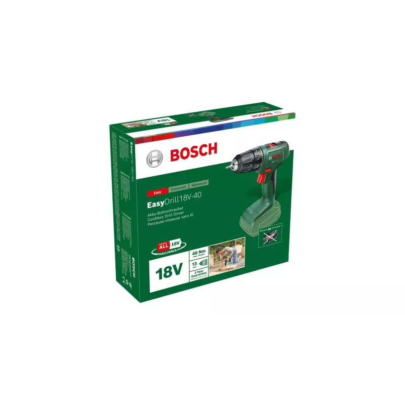 Bosch EasyDrill 18V-40 1630 RPM võtmeta 1,3 kg must, roheline
